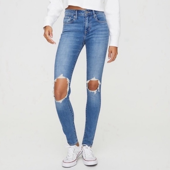 Levi’s 721 Premium Denim High Rise Skinny Jeans Blue Jean Medium Wash Size 26 - Picture 1 of 6